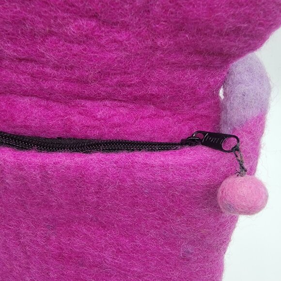 Wool Purse Handmade In Nepal 100% Wool Crossbody‎ Bag Bright Mauve W/ Flower - Picture 7 of 10